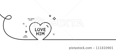 Love him line icon. Continuous one line with curl. Sweet heart sign. Valentine day symbol. Love him single outline ribbon. Loop curve pattern. Vector 111810901