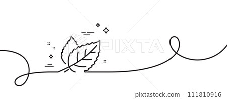 Leaves line icon. Continuous one line with curl. Nature plant leaf sign. Environmental care symbol. Leaf single outline ribbon. Loop curve pattern. Vector 111810916