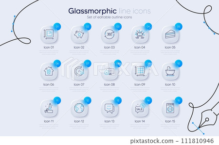 Set of Bath, Square area and Dryer machine line icons for web app. Innovation, World planet, Floor plan icons. Loyalty points, Discounts bubble, Fingerprint access signs. Cake. Vector Set of Bath, Square area and Dryer machine line icons for web app. Innovation, World planet, Floor plan icons. Loyalty points, Discounts bubble, Fingerprint access signs. Cake. Vector 111810946