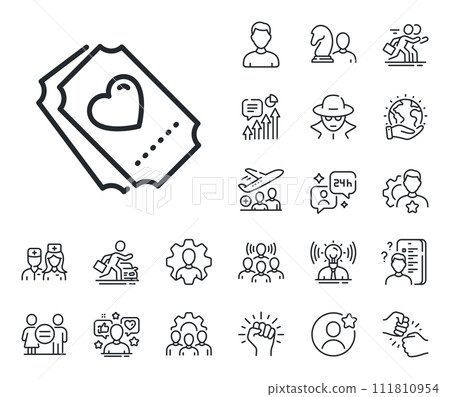 Heart emotion sign. Specialist, doctor and job competition outline icons. Love ticket line icon. Valentine day symbol. Love ticket line sign. Avatar placeholder, spy headshot icon. Vector Heart emotion sign. Specialist, doctor and job competition outline icons. Love ticket line icon. Valentine day symbol. Love ticket line sign. Avatar placeholder, spy headshot icon. Vector 111810954