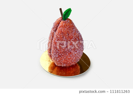 Plum-shaped pastry sprinkled with sugar and filled with fruit curd Plum-shaped pastry sprinkled with sugar and filled with fruit curd 111811263