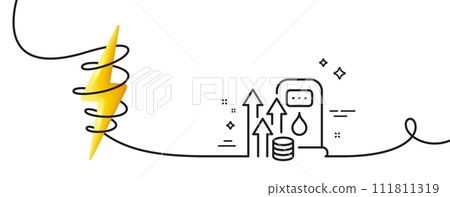 Petrol price line icon. Continuous one line with curl. Fuel price sign. Diesel rate symbol. Fuel price single outline ribbon. Loop curve with energy. Vector 111811319