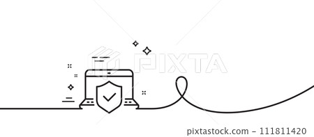Laptop insurance hand line icon. Continuous one line with curl. Risk coverage sign. Notebook protection symbol. Laptop insurance single outline ribbon. Loop curve pattern. Vector Laptop insurance hand line icon. Continuous one line with curl. Risk coverage sign. Notebook protection symbol. Laptop insurance single outline ribbon. Loop curve pattern. Vector 111811420