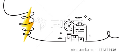 Delivery report line icon. Continuous one line with curl. Parcel documents sign. Express service symbol. Delivery report single outline ribbon. Loop curve with energy. Vector Delivery report line icon. Continuous one line with curl. Parcel documents sign. Express service symbol. Delivery report single outline ribbon. Loop curve with energy. Vector 111811436