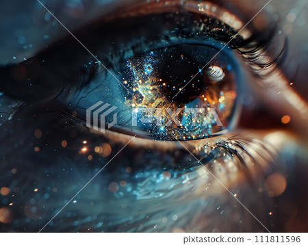 AI-generated content. Galaxy in the eye of a human 111811596