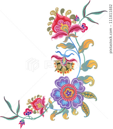 Colorful flowers watercolor with Ajrakh painting style Colorful flowers watercolor with Ajrakh painting style 111811882