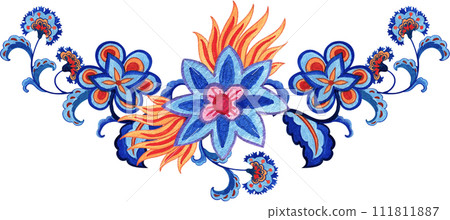 Colorful flowers watercolor with Ajrakh painting style Colorful flowers watercolor with Ajrakh painting style 111811887