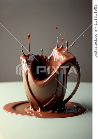 Cup of melting, drizzling, splashing hot brown chocolate. Ai generative 111811905