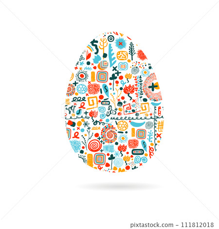 Easter card with egg. Postcard Happy Easter . hand drawing. Not AI. Vector illustration 111812018