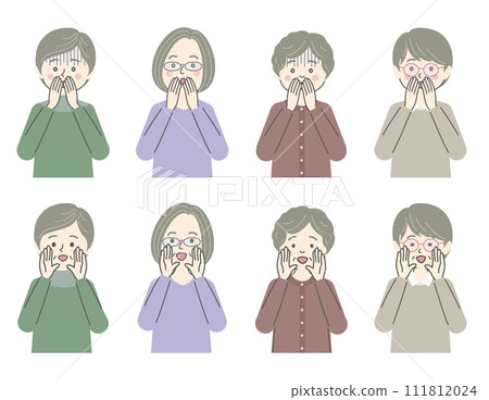 Illustration set of senior women who are surprised and calling out 111812024