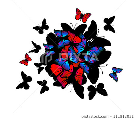 Abstraction with blue and red butterflies. hand drawing. Not AI, Vector illustration 111812031