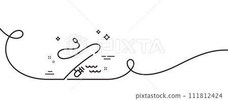 Fishing rod line icon. Continuous one line with curl. Spinning fish-rod sign. Fish catch tackle symbol. Fishing rod single outline ribbon. Loop curve pattern. Vector 111812424