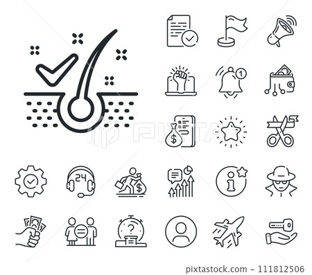 Dandruff shampoo sign. Salaryman, gender equality and alert bell outline icons. Anti-dandruff flakes line icon. Clean hair symbol. Anti-dandruff flakes line sign. Vector Dandruff shampoo sign. Salaryman, gender equality and alert bell outline icons. Anti-dandruff flakes line icon. Clean hair symbol. Anti-dandruff flakes line sign. Vector 111812506