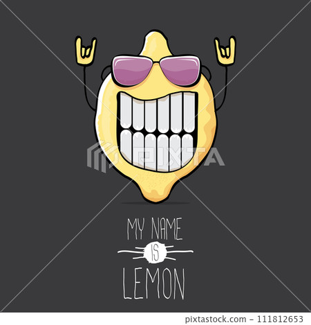vector funny cartoon cute yellow lemon character isolated on grey background. My name is lemon concept illustration vector funny cartoon cute yellow lemon character isolated on grey background. My name is lemon concept illustration 111812653