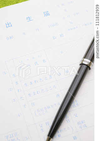 出生登記（聚焦在孩子名字的字母） 111812939