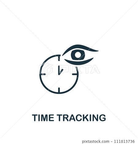 Time tracking icon. Monochrome simple sign from freelance collection. Time tracking icon for logo, templates, web design and infographics. Time tracking icon. Monochrome simple sign from freelance collection. Time tracking icon for logo, templates, web design and infographics. 111813736