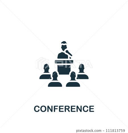 Conference icon. Monochrome simple sign from freelance collection. Conference icon for logo, templates, web design and infographics. Conference icon. Monochrome simple sign from freelance collection. Conference icon for logo, templates, web design and infographics. 111813759