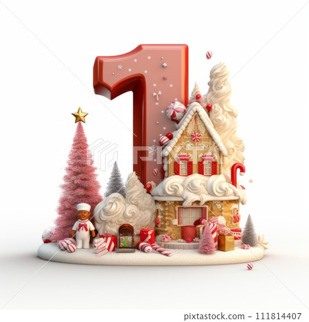 AI-generated content. Volumetric capital letter I, decorated in a festive Christmas and New Year style. Christmas tree decorations, balls, pine cones, tinsel. Mockup for Christmas banner or background 111814407