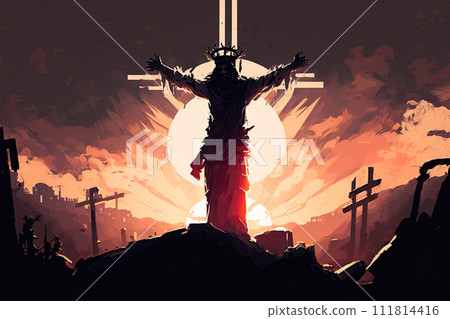 Jesus Christ resurrection. Son of God ascending to Heaven. Ai generative 111814416