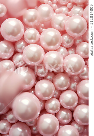 Abstract background made of pink pearls. Precious jewelry texture top view. 111814809