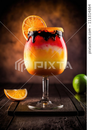 Tequila Sunrise cocktail. Alcohol drink is decorated with slice of orange. Tequila Sunrise cocktail. Alcohol drink is decorated with slice of orange. 111814864