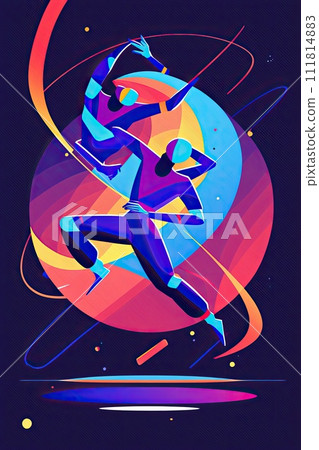 Silhouette of expressive man dancing modern dance styles. Dancers colorful flat style art. 111814883