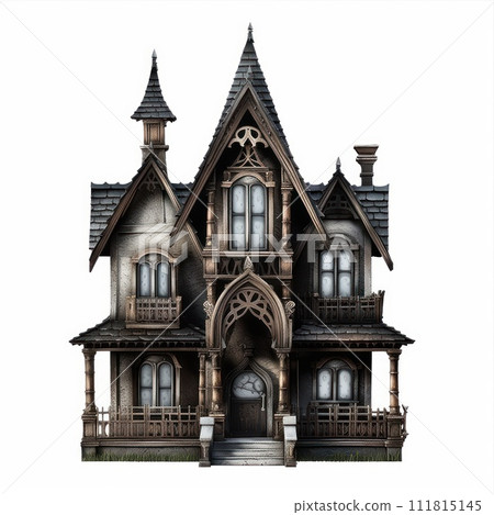 Scary house isolated on white background. Creepy haunted mansion. Spooky Halloween villa 111815145