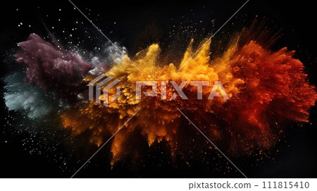Powder explosion isolated on black background. Colored dust erupts 111815410