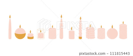 Set of diverse white candles.Vector illustration in cartoon flat style Set of diverse white candles.Vector illustration in cartoon flat style 111815443