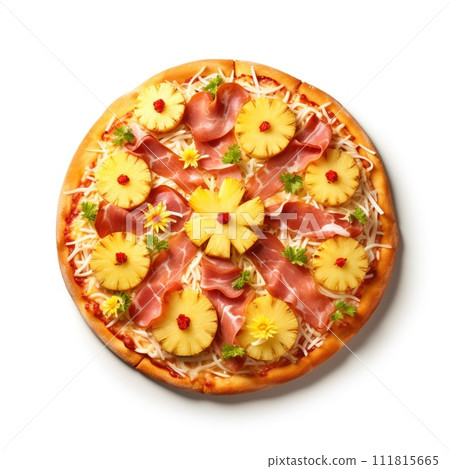 Delicious pizza served on wooden plate isolated on white Delicious pizza served on wooden plate isolated on white 111815665