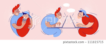 Friends using smartphone and laptop Friends using smartphone and laptop 111815715
