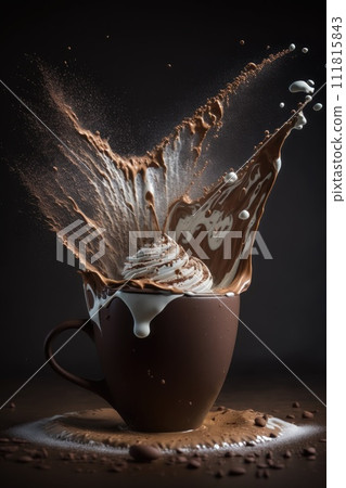 Hot chocolate crown splash in a cup. Hot chocolate crown splash in a cup. 111815843