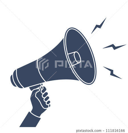 Human Hand Holding A Megaphone Monochrome Vector Illustration 111816166