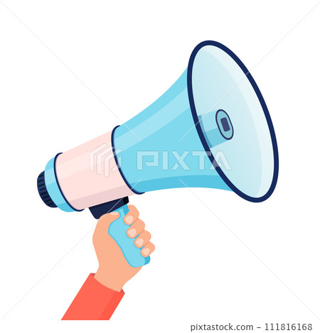 Hand Holding a Megaphone Flat Style Vector Illustration 111816168