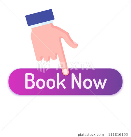 Book Now Button with Hand Flat Style Vector Illustration Book Now Button with Hand Flat Style Vector Illustration 111816193