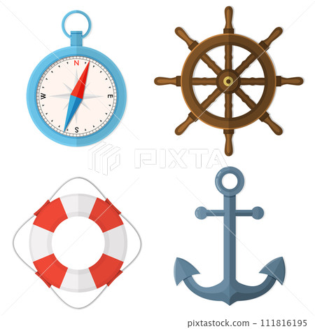 Marine Flat Vector Set Isolated on White Marine Flat Vector Set Isolated on White 111816195