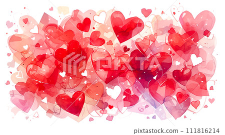 Watercolor illustration background filled with many red heart marks "AI generated image" 111816214