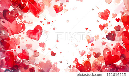 Watercolor illustration background filled with many red heart marks "AI generated image" 111816215