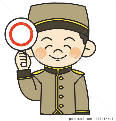 一名男性飯店工作人員舉起圓圈標籤的插圖 111816391