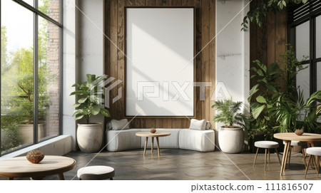 AI-generated content. Elegant Cafe Interior with Natural Light and Modern Aesthetic Design AI-generated content. Elegant Cafe Interior with Natural Light and Modern Aesthetic Design 111816507