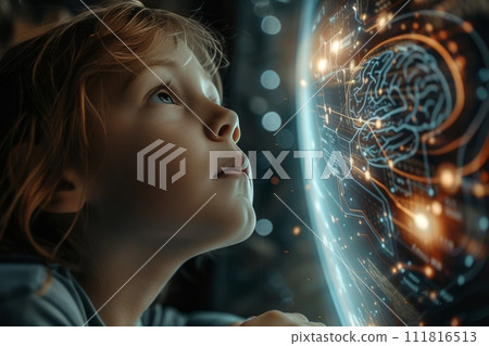 AI-generated content. Curious Young Mind Exploring Advanced Neuroscience with Holographic Brain Display AI-generated content. Curious Young Mind Exploring Advanced Neuroscience with Holographic Brain Display 111816513