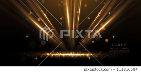 Abstract elegant gold glowing line with lighting effect sparkle on black background. Template premium award design. 111816594