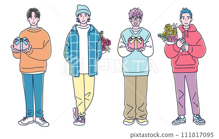 一組 4 個拿著禮物的男孩 111817095