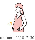 Simple touch Illustration of a pregnant woman with abdominal tension, pain, and labor pains 111817130
