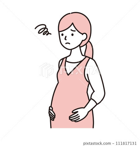 簡單的觸摸 — 一位孕婦煩躁、喜怒無常、壓力重重和焦慮的插圖 111817131