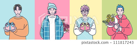 4 boys holding presents 4 boys holding presents 111817243