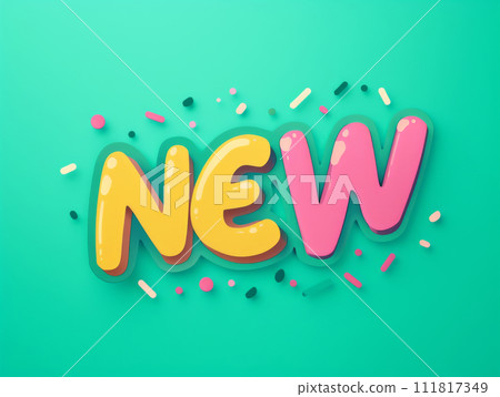 New realistic lettering. Cartoon holiday typography with colorful confetti. New realistic lettering. Cartoon holiday typography with colorful confetti. 111817349