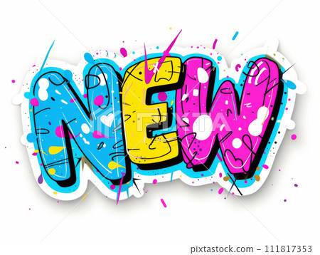 New - Graffiti style word on white background. New comic book pop art style text on white. New - Graffiti style word on white background. New comic book pop art style text on white. 111817353