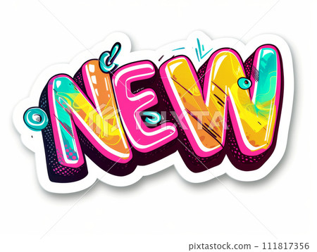 Phrase New on sticker on white background. Lettering phrase - NEW. Text for Title or Headline. Phrase New on sticker on white background. Lettering phrase - NEW. Text for Title or Headline. 111817356