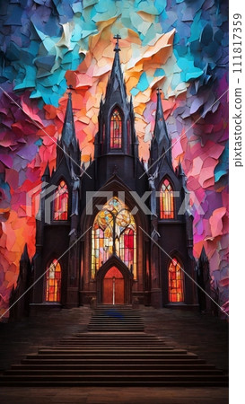 Illustration with a Gothic style church motif 111817359